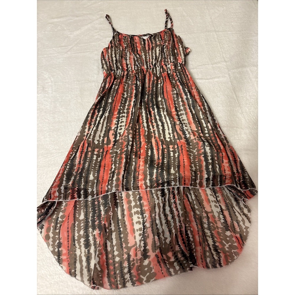 Love Chesley High Low Dress 2X Plus Size Abstract Tribal Print Coral Brown